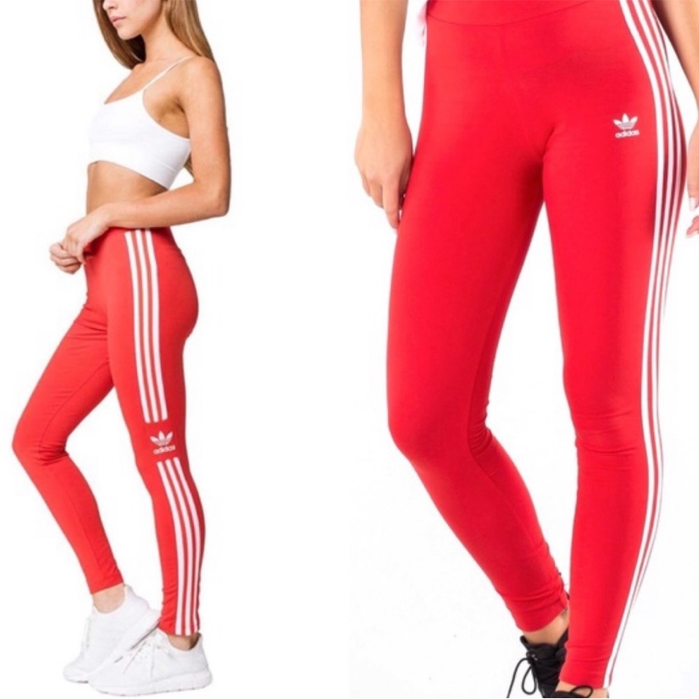 Adidas High Waisted Logo Leggings Red XS